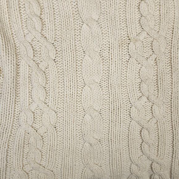Vintage Y2K Cable Knit Sweater Womens Lambs Wool Hood Wood Toggle Button Cream M - Picture 10 of 15